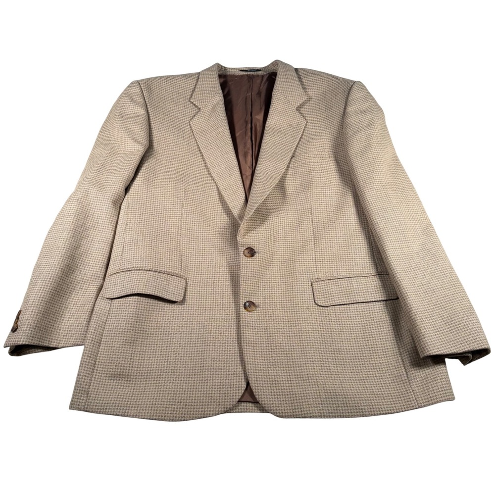 Emilio Bruzzi Blazer Mens 46R Tan Brown 100% Wool Houndstooth Sport Coat Italy
